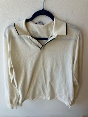 James Perse Cream Polo with Black Trim